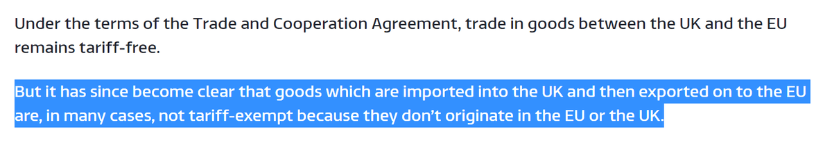 This is simply not true. The fact that goods need to originate to be traded tariff-free under a tread deal is part of *checks notes* every single FTA out there. Like every single one of them. /3