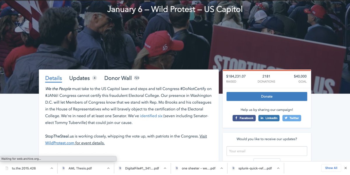 IrishCyber's tweet photo. Yesterday was a planned and funded attack on the Capitol. This is just one screenshot of a funding page picked up for a 2-min search of Parler traffic. The data is there to investigate if there is the political will to do so. https://t.co/B0rffIKUAf