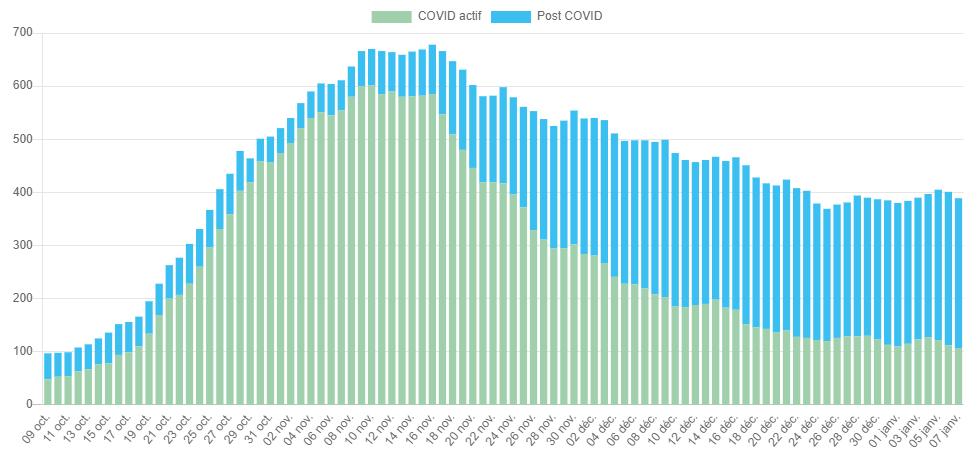 hug_ge's tweet image. Au 7 janvier à 12h, 389 malades Covid+ et post Covid sont hospitalisés aux HUG. Suivez l'évolution de la situation sur hug.ch/coronavirus-ma… #CoronaInfoCH #Covid19 #covid #genève