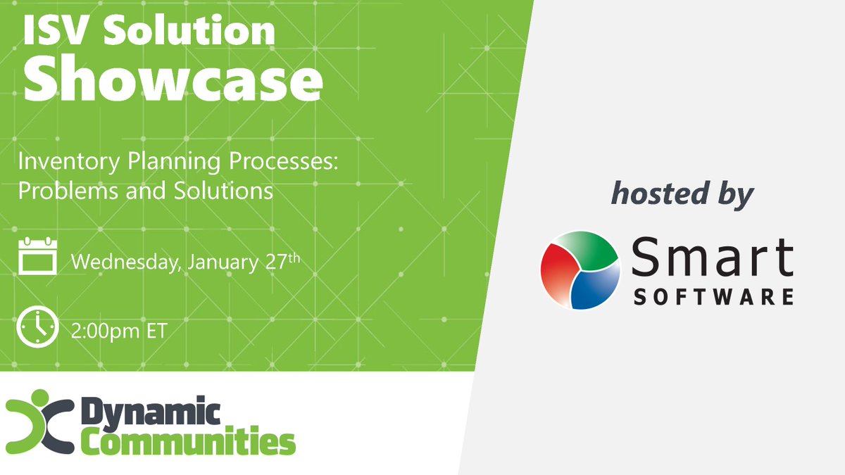 D365UG BC/NAV (@d365ugbc_nav) on Twitter photo Inventory planning can be intimidating, but <a href="/SmartForecasts/">Smart Software Inc</a> is leading a webinar to discuss inventory and forecast modeling that optimizes inventory stocking policy and improves forecast accuracy. #MsDynNAV #MsDynAX
Register: hubs.ly/H0CY7zY0 Inventory planning can be intimidating, but <a href="/SmartForecasts/">Smart Software Inc</a> is leading a webinar to discuss inventory and forecast modeling that optimizes inventory stocking policy and improves forecast accuracy. #MsDynNAV #MsDynAX
Register: hubs.ly/H0CY7zY0