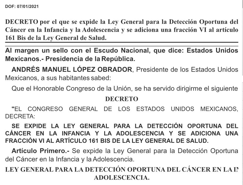 amancmexico's tweet photo. Un paso más hacia la atención integral del cáncer en menores de edad en México, con la publicación del decreto que expide la “Ley General para la Detección Oportuna del Cáncer en la Infancia y la Adolescencia” #HablemosDeCáncerInfantil #CáncerInfantil https://t.co/uhpf7dQnNM