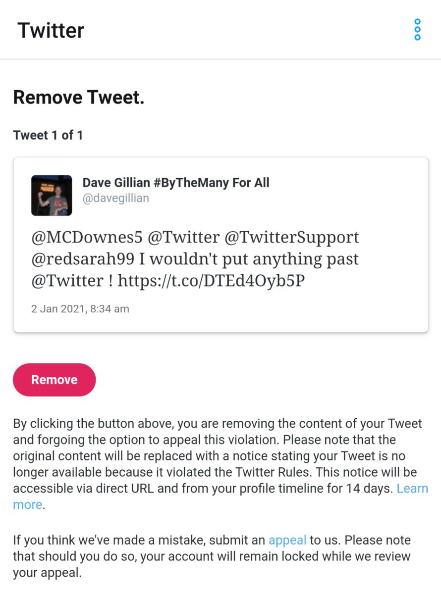 davegillian's tweet photo. @kidmago @MCDownes5 @Twitter @TwitterSupport @redsarah99 Banned again! 🤦‍♂️
As I said I wouldn't put anything past @Twitter https://t.co/1htT55YagH