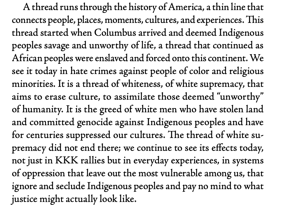 KaitlinCurtice's tweet image. From #NativeBook --

The problem is that this never stops being true. What we've seen is exactly what happens when a nation's foundation and standard is white supremacy and hate.

So, there is no room for surprise.