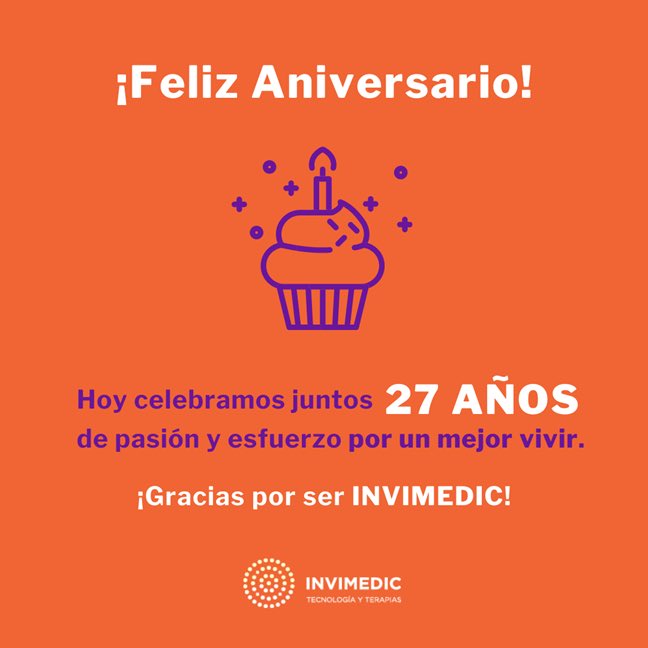 Invimedic's tweet photo. ¡Hoy celebramos 27 años!
⠀⠀⠀⠀⠀⠀⠀⠀
Han sido años de mucho esfuerzo y dedicación pero sobre todo de poner nuestra pasión en lo que hacemos día a día por mejorar la calidad de vida de nuestros pacientes. https://t.co/wrvRkUgaX5