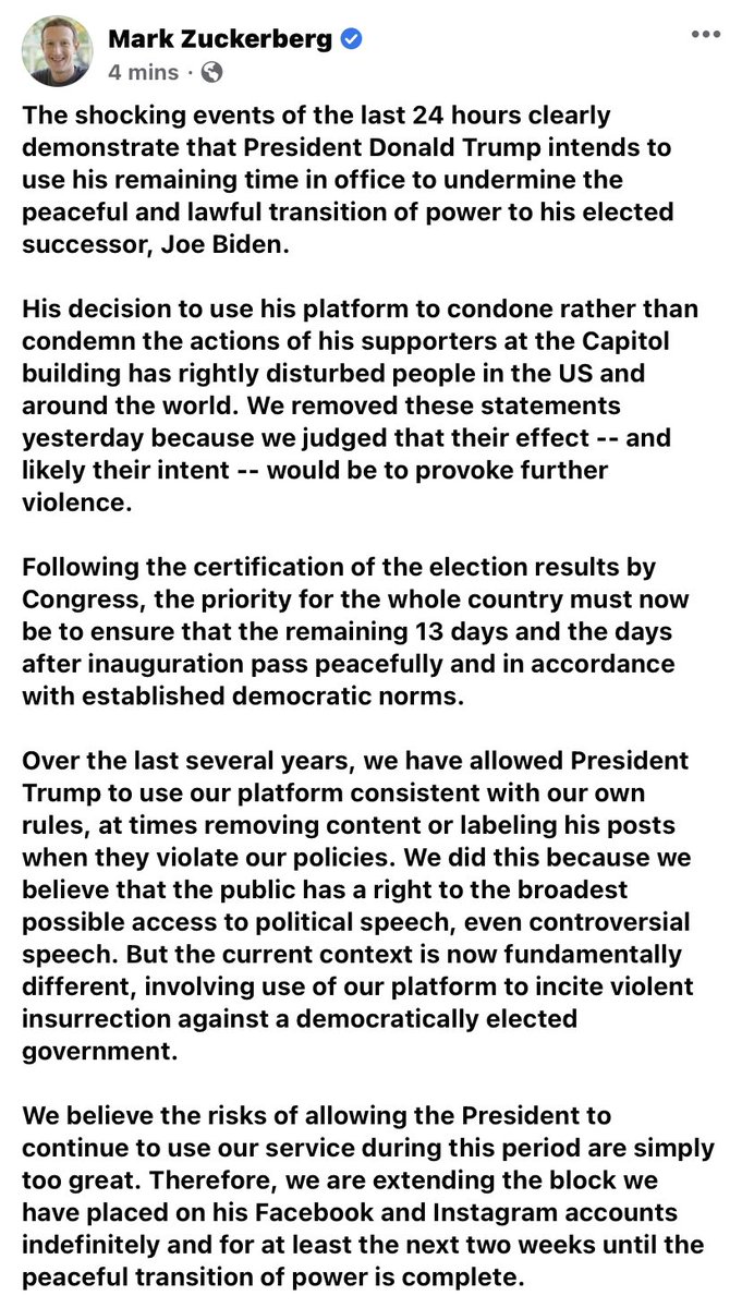 hankgreen's tweet image. Breaking: Zuckerberg finds out that both Houses of Congress are going to be controlled by Democrats and, like a good oligarch, immediately abandons his previous patron.