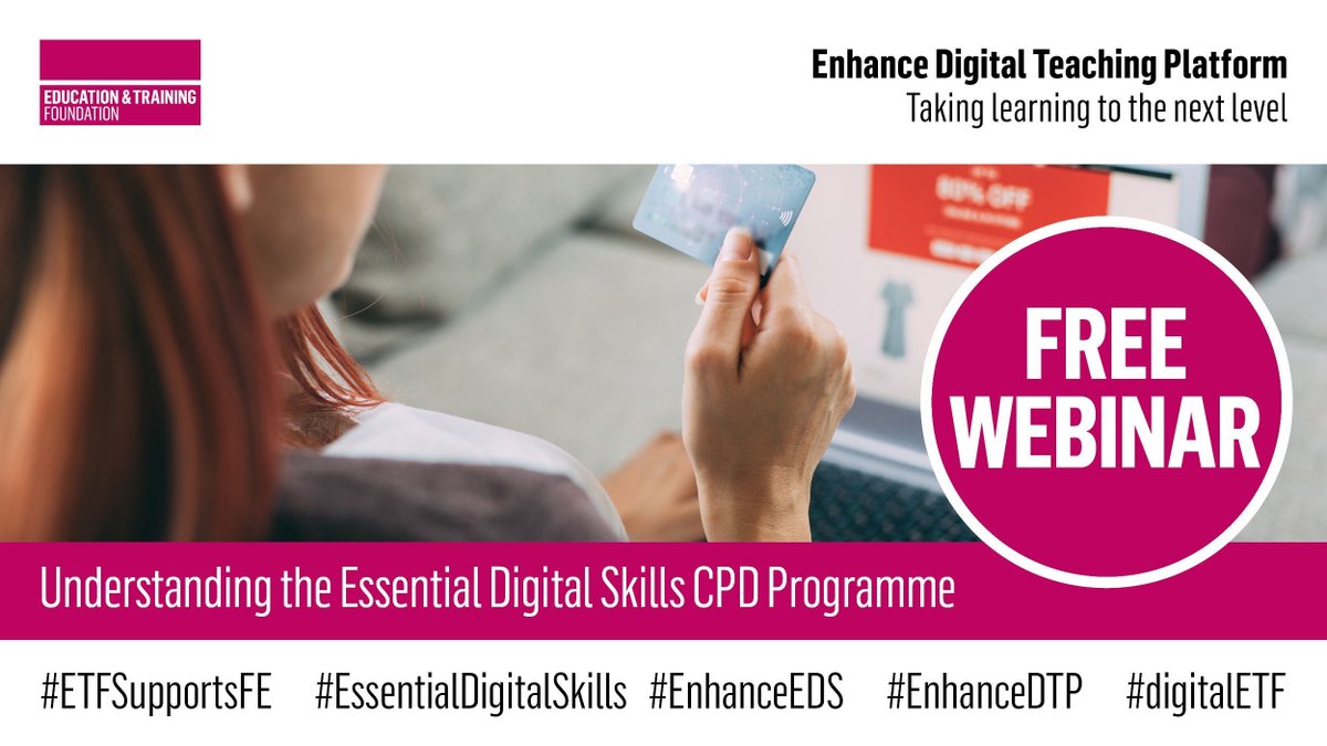 E_T_Foundation's tweet photo. All you need to know about the Essential Digital Skills framework and standards as well as our #CPD offer at the introductory training session π 2pm on 18 January.
Register your place π https://t.co/Pg0yV32X2J
#ETFSupportsFE #digitalETF https://t.co/qURfJOrcEj