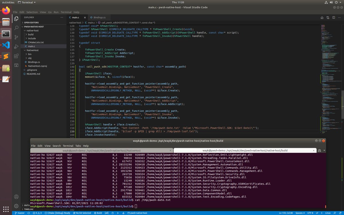  #PowerShell native host with *dynamic* access to Microsoft.PowerShell.SDK from an existing PowerShell installation: success! This is *not* using the nuget package, or separate .NET runtime. This loads PowerShell 7 on disk to host it inside a C program!  @Steve_MSFT  @rjmholt