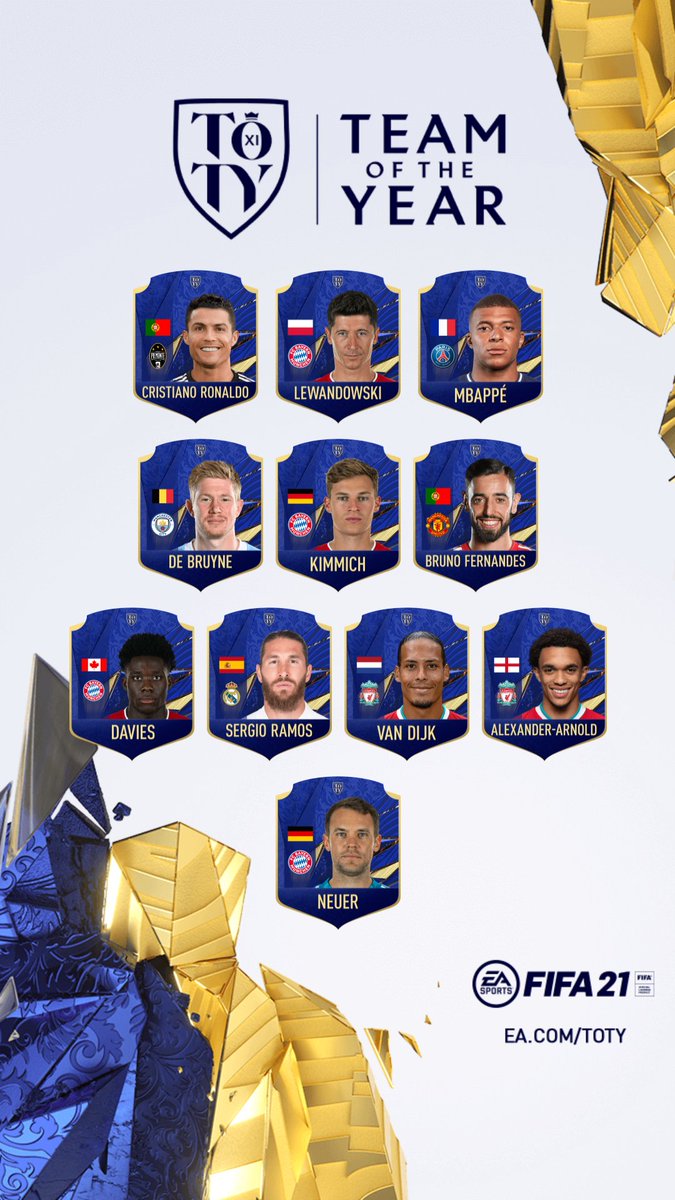 Hier übrigens noch mein TOTY🔥
Denke bei der Abwehr und Mittelfeld gibts nichts zu meckern.
Als 12. Mann käme für mich Messi in Frage, Community wird aber für Neymar voten, falls es wie letztes Jahr funktioniert🤷‍♂️