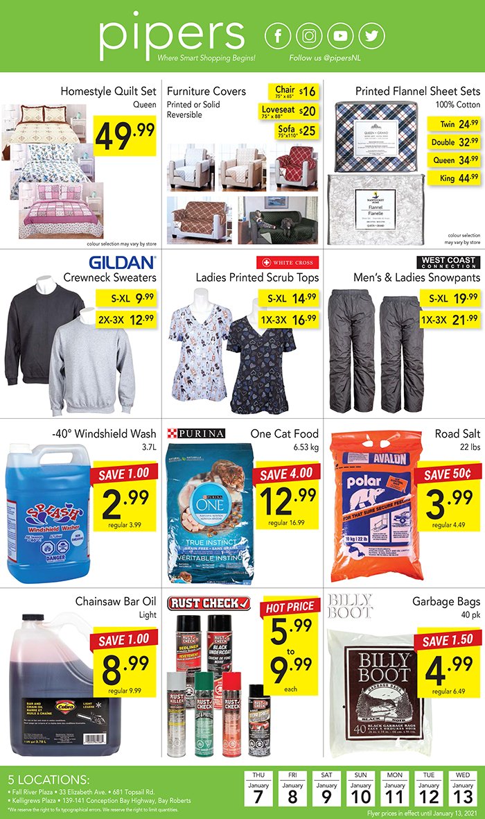 PipersNL's tweet photo. Snowpants ✔️
Road salt ✔️
A whole lotta chocolate ✔️
Get ready for winter with help from Pipers!
Click through to view the new Pipers flyer, in effect through Wednesday, January 13, 2021.
#PipersNL #Newfoundland #YYT #ShopNL https://t.co/C0VVvgDRrb