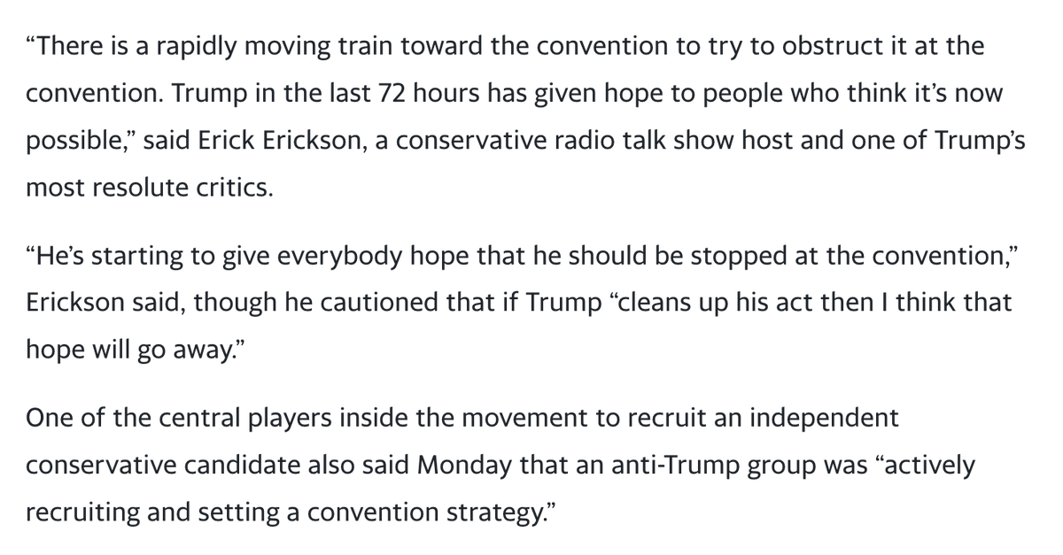 6/8/16 - "There is growing talk on the right of replacing Donald Trump, the Republican Party’s presumptive nominee for president, and even chatter about a possible alternative."  https://www.yahoo.com/news/talk-grows-replacing-trump-convention-000000790.html