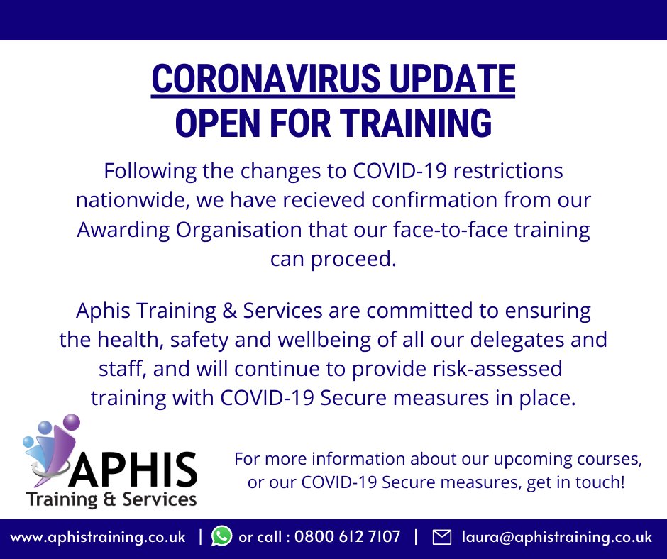 AphisTraining's tweet photo. #OpenForBusiness #COVIDSecure #Training https://t.co/5KIZhdw4GG