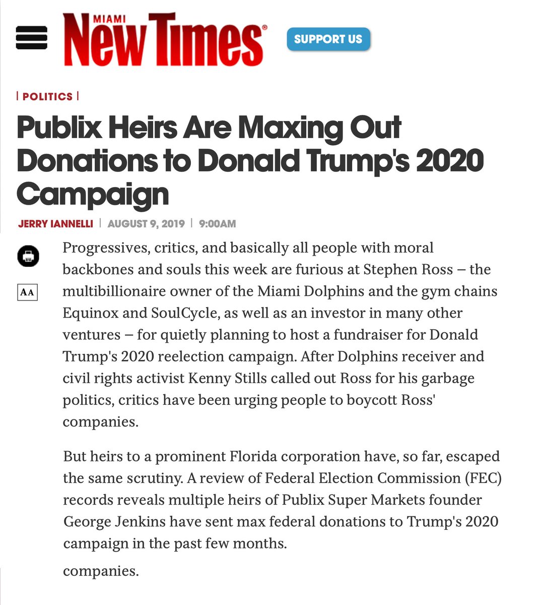 Heirs of  @Publix founder George Jenkins have maxed out on donations to Trump and spent millions on Republican causes like fighting against medical marijuana and the 2020 Georgia Senate runoff./2