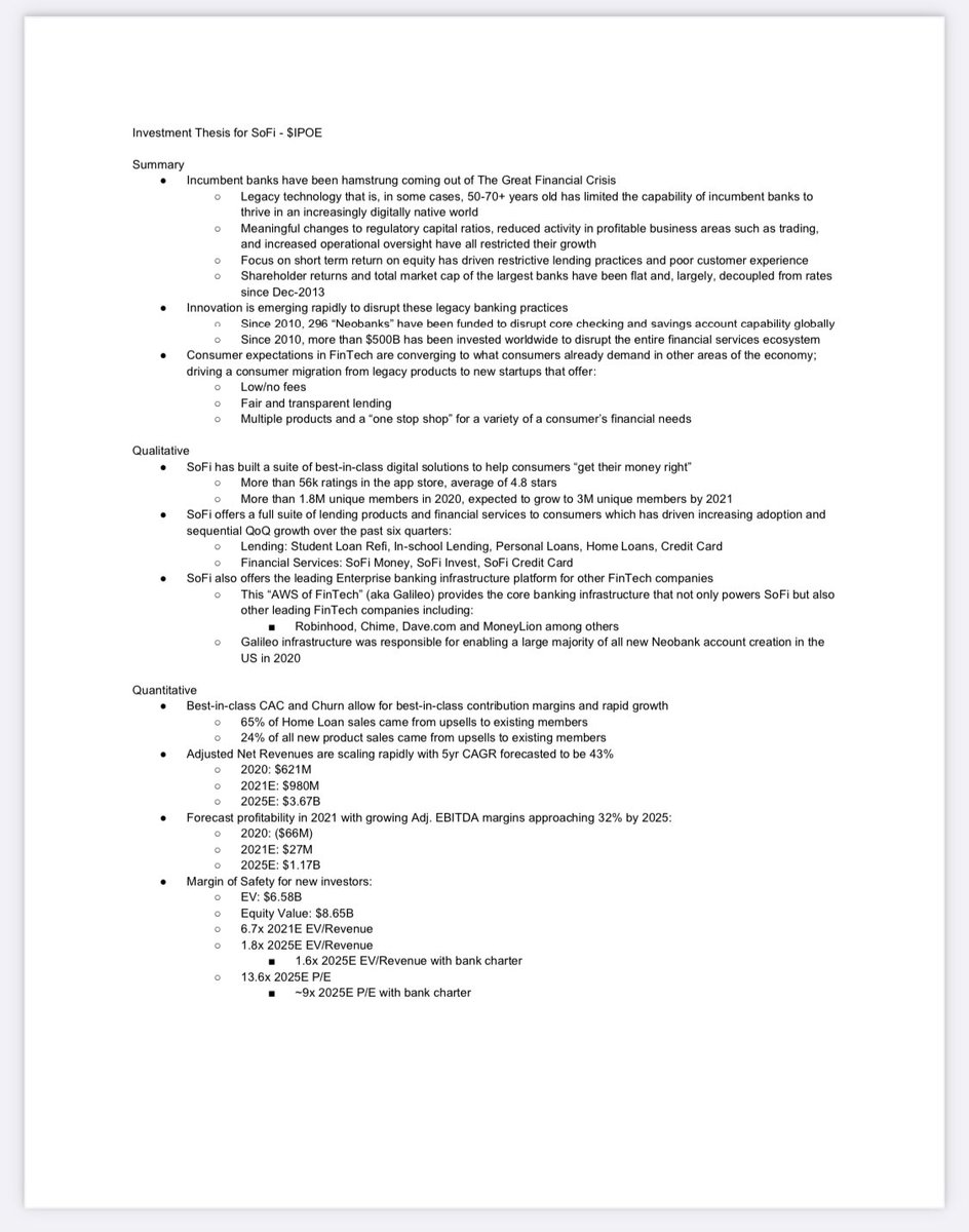 $IPOE is merging with @SoFi to take them public.

This is an incredible company in banking and fintech that has the potential for a winner-take-most outcome.

Watch @cnbc now or listen to call at 1pm ET (bit.ly/397GAD5) to hear from me and @anthonynoto.

1-pager below.