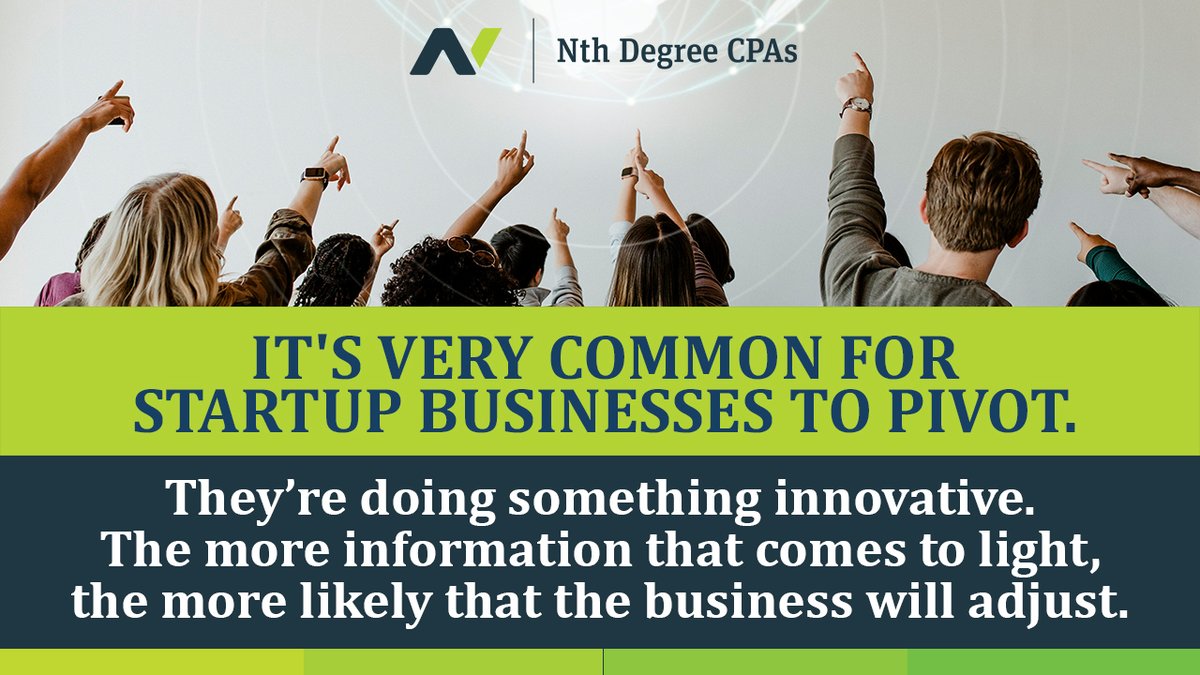 It's very common for startup businesses to pivot. They’re doing something innovative. The more information that comes to light, the more likely that the business will adjust.
Visit our website nthdegreecpas.com

#business #financialcoach #financialeducation #smallbusiness
