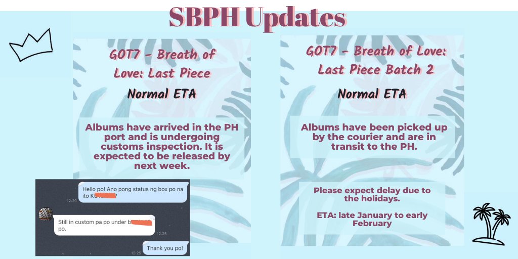 sseuniebeomph's tweet photo. ๐ด #SBPHUpdates ๐ด
๐๐ป GOT7 Breath of Love: Last Piece Batch 1 and 2
๐๐ป FAST ETA - 2021 Red Velvet Season's Greetings
๐๐ป 2021 Season's Greetings - Normal ETA
if I missed out on anything or need any clarifications, please donโt hesitate to contact me ๐ https://t.co/f39mzoUTMB
