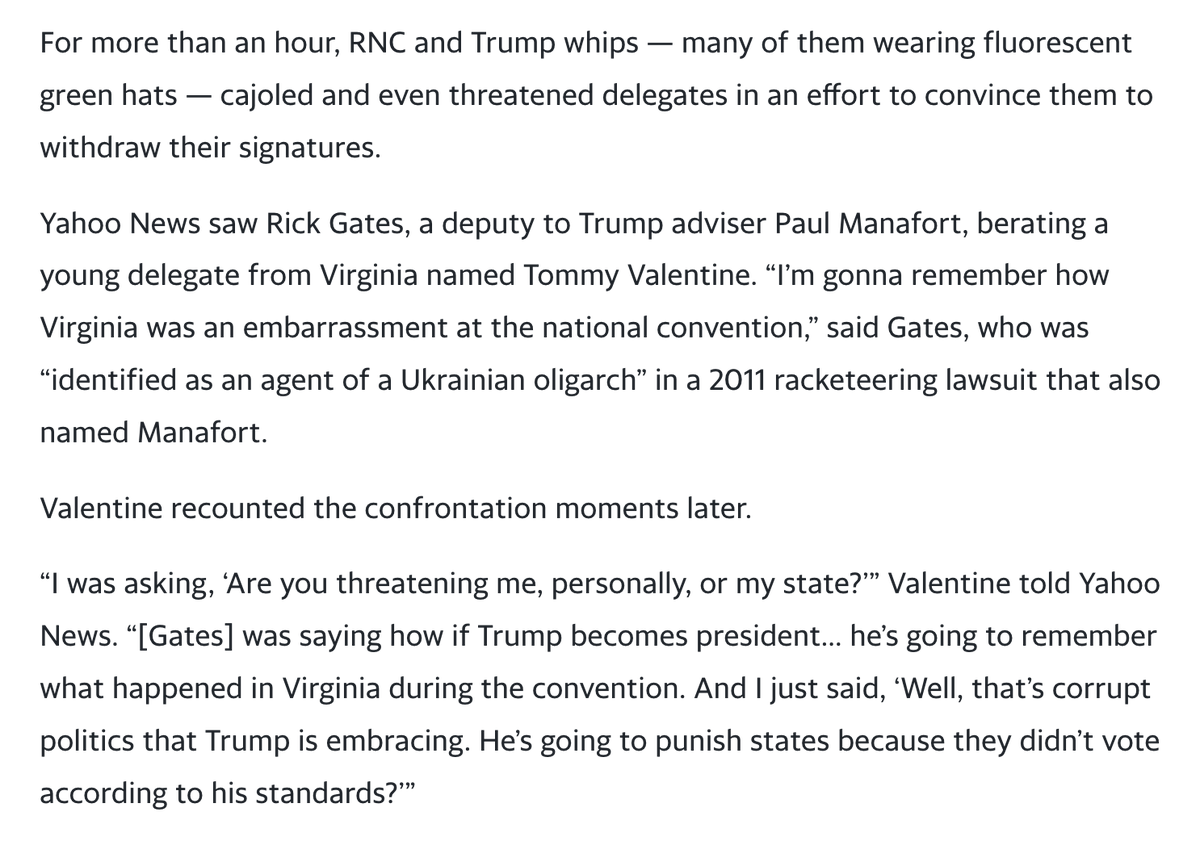 7/18/16 - Rick Gates threatens anti-Trump delegates on convention floor as RNC Chairman Reince Priebus leads the quelling of an attempt to open the convention nomination process.  https://www.yahoo.com/news/chaos-on-the-floor-in-cleveland-how-an-insurgency-erupted-and-was-crushed-by-the-rnc-020846375.html