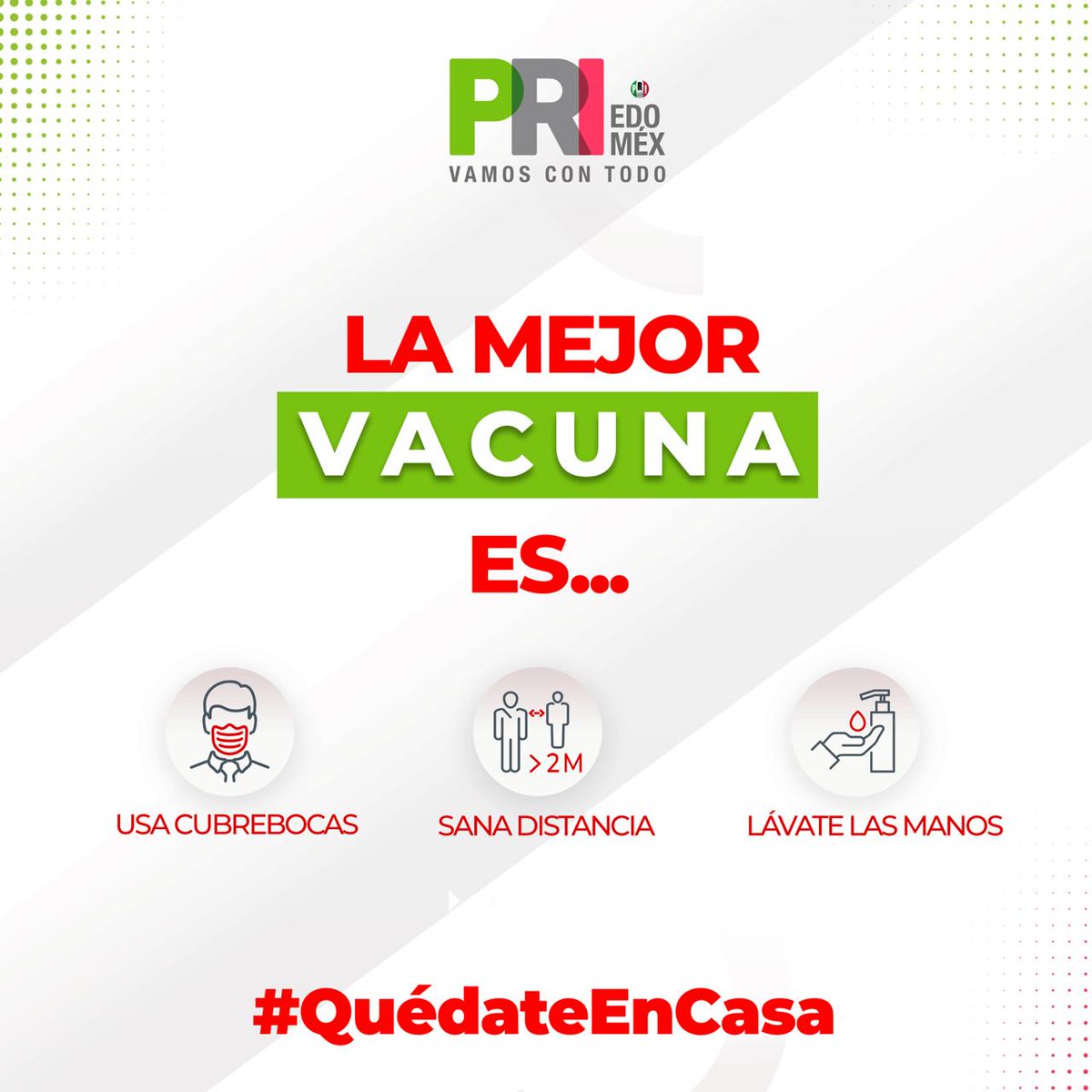 Mov_PRImxEdomex's tweet photo. #LaMejorVacuna es mantener las medidas preventivas. 

¡Cuídate! #EdoméxEnSemáforoRojo https://t.co/yUZS5MG8Ym