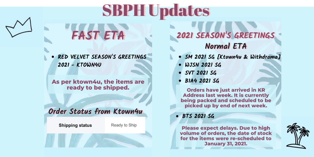 sseuniebeomph's tweet photo. ๐ด #SBPHUpdates ๐ด
๐๐ป GOT7 Breath of Love: Last Piece Batch 1 and 2
๐๐ป FAST ETA - 2021 Red Velvet Season's Greetings
๐๐ป 2021 Season's Greetings - Normal ETA
if I missed out on anything or need any clarifications, please donโt hesitate to contact me ๐ https://t.co/f39mzoUTMB