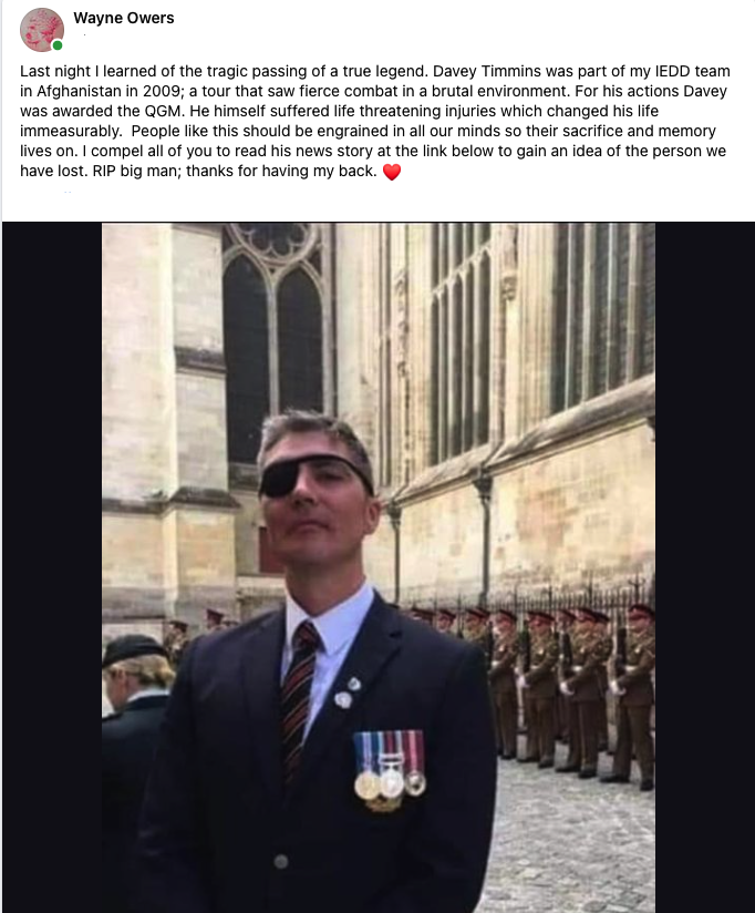 The tragic news of the passing of David Timmins QGM. 
Our thoughts and prayers are with Davey's family and friends at this very difficult time. Rest in Peace. ❤️