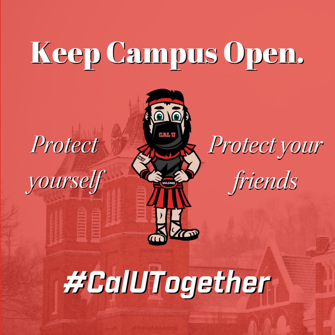 REMINDER: this spring semester will operate at level 3, requiring students and staff returning to wear a face covering inside classrooms and other buildings and to “mask up” outdoors when they are not able to keep 6 feet apart.

For more, visit calu.edu/coronaplan/ope….