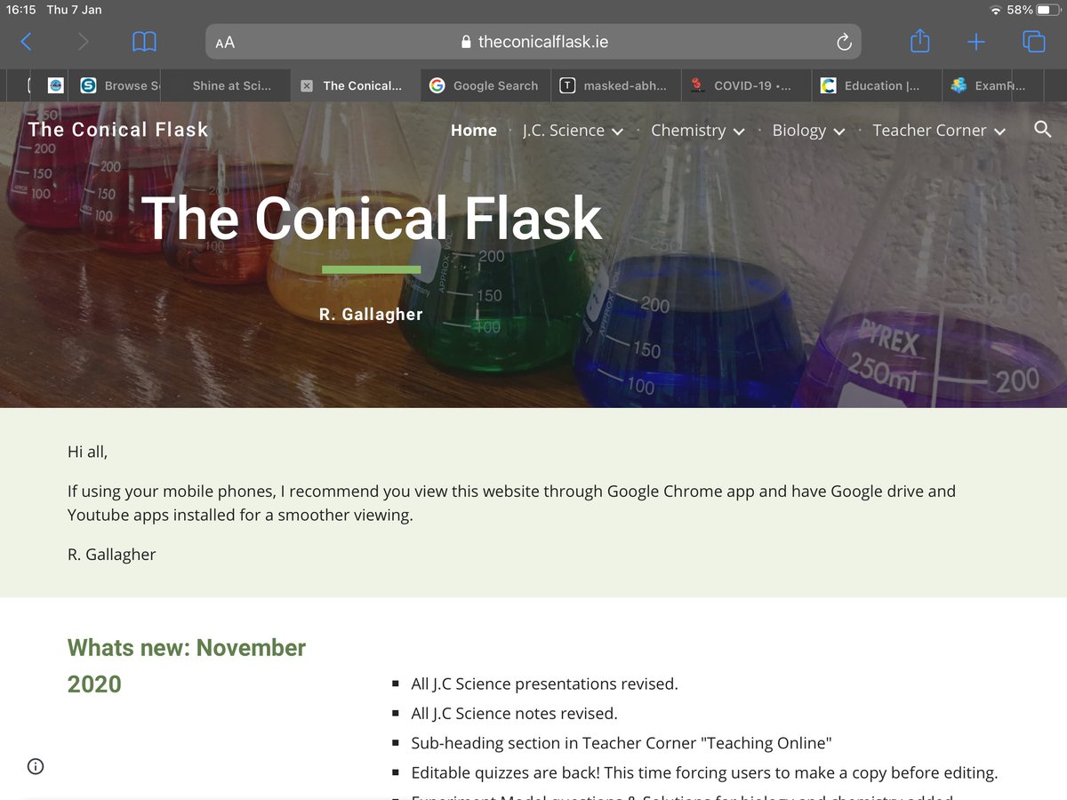 (FREE) The conical flask - has many powerpoints, quizzes, and worksheets for JC science, and for LC Biology and Chemistry. Great range of resources  https://www.theconicalflask.ie&nbsp;