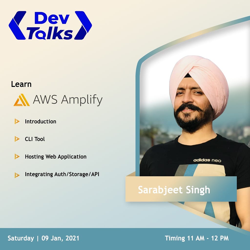 DevtalksIndia's tweet photo. Join us this Saturday 09-01-2020, at 11 AM @sarabs3 will be giving a session on @AWSAmplify 

https://t.co/bGffSZOh3r

#javascript #learn #coding #aws #awsAmplify #devtalks #sarabs3 https://t.co/EtaQ7FYhUo