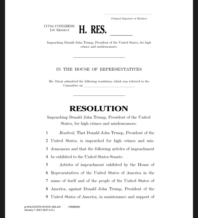 IlhanMN's tweet image. Articles of Impeachment for introduction, so proud of everyone co-leading this effort with us. 

We need to move quickly to remove this President from office.