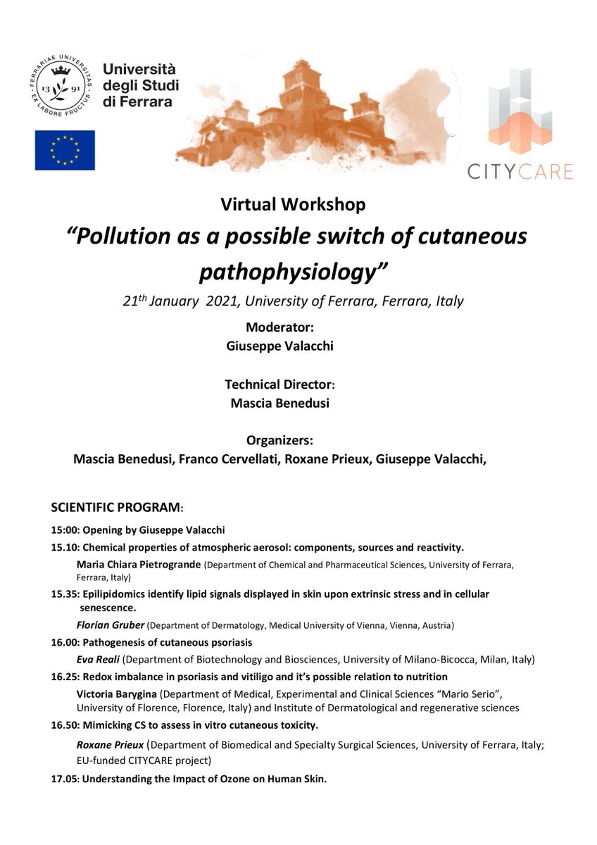 PrieuxRoxane's tweet photo. As of the beginning of 2021, if you're curious to learn more about the effect of pollution on skin, feel free to attend this virtual workshop organized by our research team from 
@UniFerrara
@DowHomePersonal 
@CITYCARE_ITN https://t.co/Nr4KitT9zM