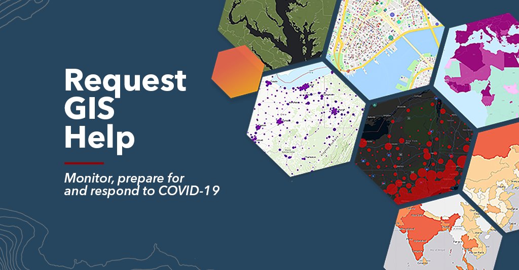 esriuk's tweet photo. Free resources, and a pool of #GIS volunteers, are available if your organisation’s GIS capacity is exceeded in tackling #COVID19. You can request more support from our Disaster Response Program here: https://t.co/3bo7tp7Jxz https://t.co/e7asXWPeWO