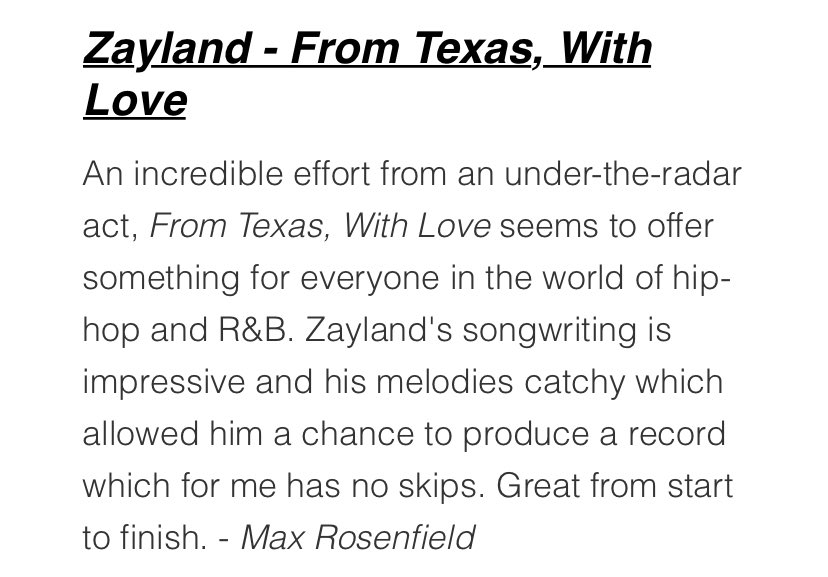 zaylandxx's tweet photo. just found out @EARMILK put me on their artist to watch 2021 + put FTWL as one of best projects of 2020 🖤

2021 is about to be so crazy 🥂 https://t.co/CW656JRRwF