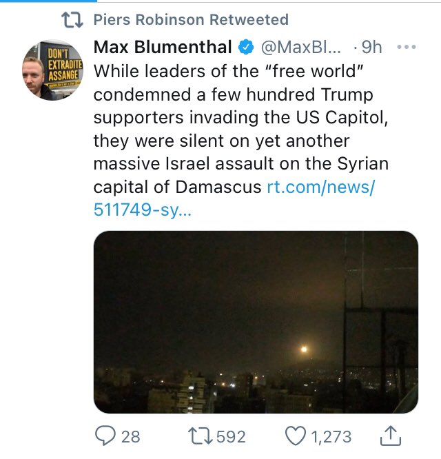 Max B thinks DC events were trivial and the real story was the Jews in the Middle East. (He neglects to mention that Israel’s strikes were on Iranian military infrastructure and had no casualties, or that on the same day Syrian military killed a child in an opposition area).