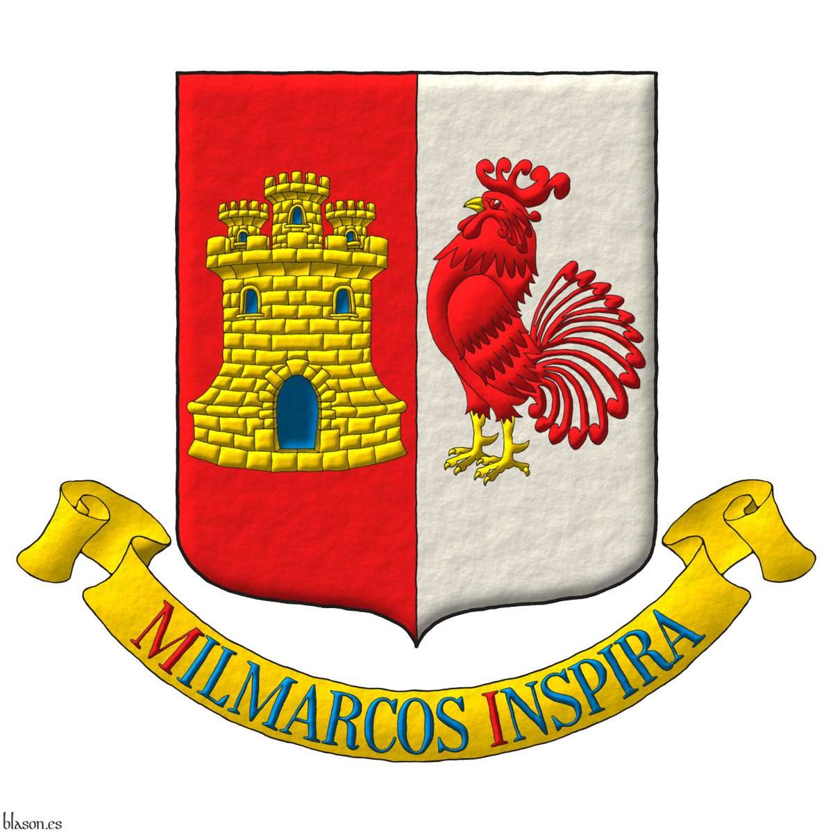 ntoniosalmeron's tweet photo. Coat of arms of the club «Milmarcos Inspira» from the municipality of Milmarcos, Guadalajara, Castilla - La Mancha, designed and emblazoned by me.
_
#Castle #Triple-towered #Port #Window #Masoned #Rooster #Beaked #Membered #Crest #Crown https://t.co/YTnRFzJAJs