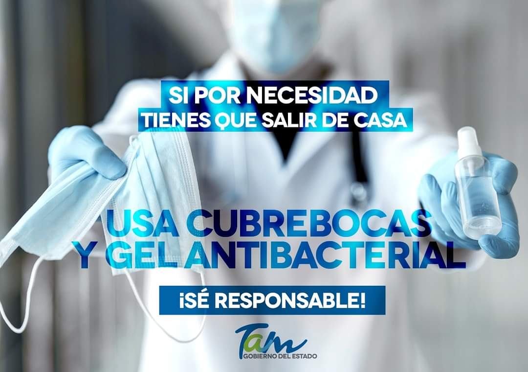 Si por necesidad tienes que salir de casa, usa #cubrebocas y desinfecta con frecuencia tus manos, reduce el riesgo de contagio por COVID-19. ¡Cuidemos de Todos! 

#Tamaulipas #GobTam #TAM #Tampico #ExpoTampico #mexico