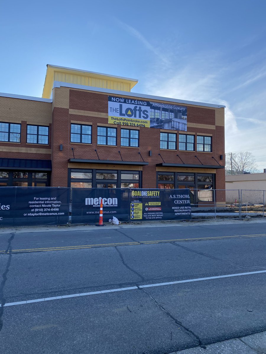 MetconConstruct's tweet photo. The newest hotspot in downtown Pembroke is taking shape.  AS Thomas Center is on schedule and looking good on Union Chapel Rd. Great job Metcon team and all the subcontractors that are our partners on this mixed use project.  #metconprojects #pembrokenc @ASThomasCenter1 https://t.co/uO8o4jNmdf