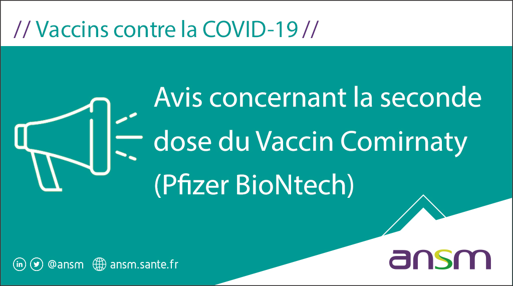 [📢 #COVID19] Nous publions un avis sur la seconde dose du #Vaccin Comirnaty

👉 Il est nécessaire de maintenir l’administration de deux doses
👉 Le délai d’administration de la seconde dose peut être envisagé entre 21 et 42 jours

➕ d'information : ow.ly/v7Wo50D2ARj