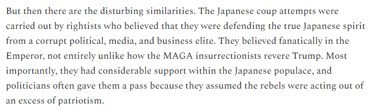 14/BUT, there are some disturbing similarities between 1930s Japan's crazies and the right-wingers who stormed the Capitol on 1/6.