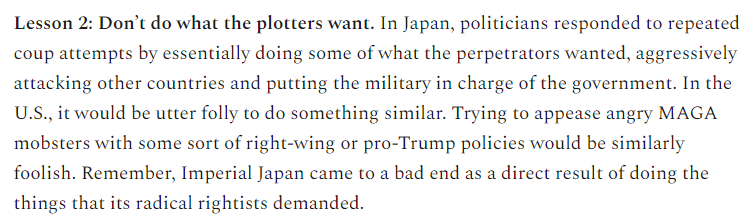 16/The second big lesson is:DON'T GIVE IN TO THE COUP PLOTTERS' IDEOLOGY.Japan basically became what the rightists wanted. We musn't do that.