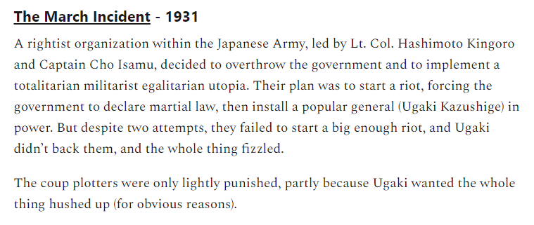 17/Remember, a slap on the wrist will just encourage the same assholes to be bolder the next time.The first of Japan's many coups was even less impressive than what we saw on 1/6! Because it wasn't punished, it encouraged more and more.