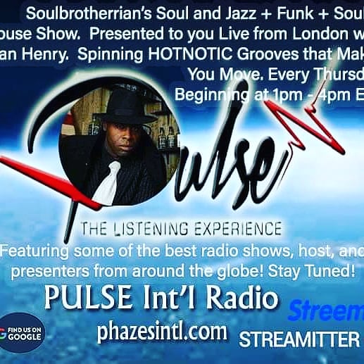 PhazeII_'s tweet image. Pulsational Thursday on WPUR - PULSE INT'L RADIO! Today LIVE FROM LONDON the Soulbrotherian’s Soul and Jazz + Funk + Soulful House show. 1 pm EST, 12 noon CST, 11 am PST, 6 pm GMT/UTC. @soulbrother64 
#soulbrotherian #usa  #london 

PUPLSE INT'L RADIO
phazesintl.com