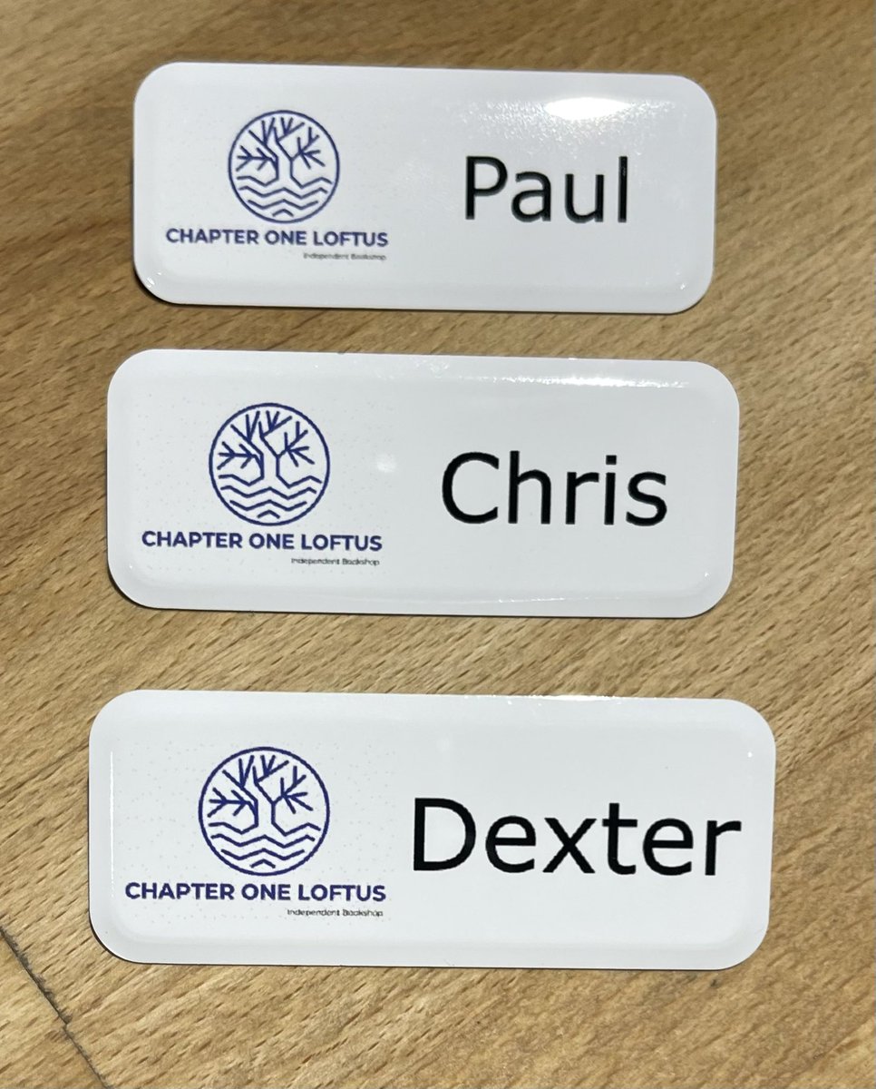 Rather pleased with our #namebadges for @chapter1loftus #ChooseBookshops #chapteroneloftus #indieloftus