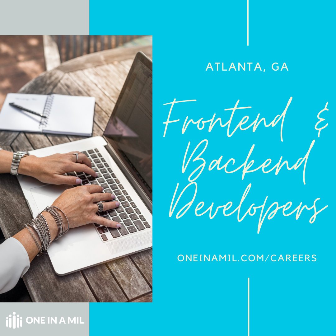 oneinamil.com/careers, check these roles out and apply today!

#oneinamil #hiring #culturedrivenrecruiting #job #career #frontend #backend #developers #softwareengineers #atlanta #apply