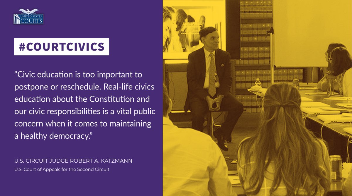 uscourts's tweet photo. U.S. Circuit Judge Robert A. Katzmann, New York City, highlights the critical role that civics education plays in maintaining a healthy democracy. #CourtCivics https://t.co/EvNU4j5JQ7