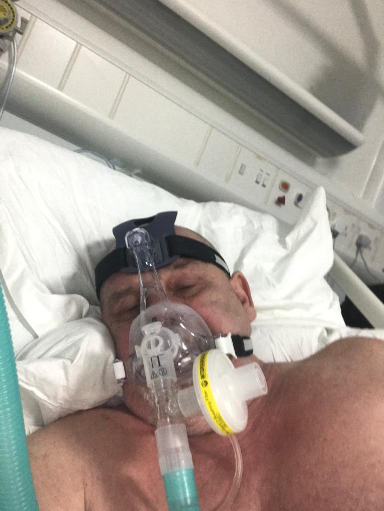 For those of you who are saying
Covid is a hoax.....
Here is a picture of George 
the 
<a href="/DebdenSports/">Debden Sports FC Sunday 1st Team</a> groundsman
in Whipps Cross hospital with Covid...

The photo is with George’s permission to be shown....

Get well George!!! 💪💪💪