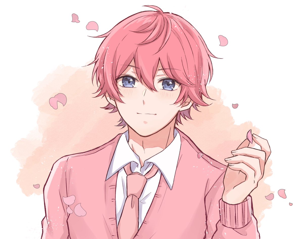 1boy male focus necktie pink hair solo blue eyes looking at viewer  illustration images