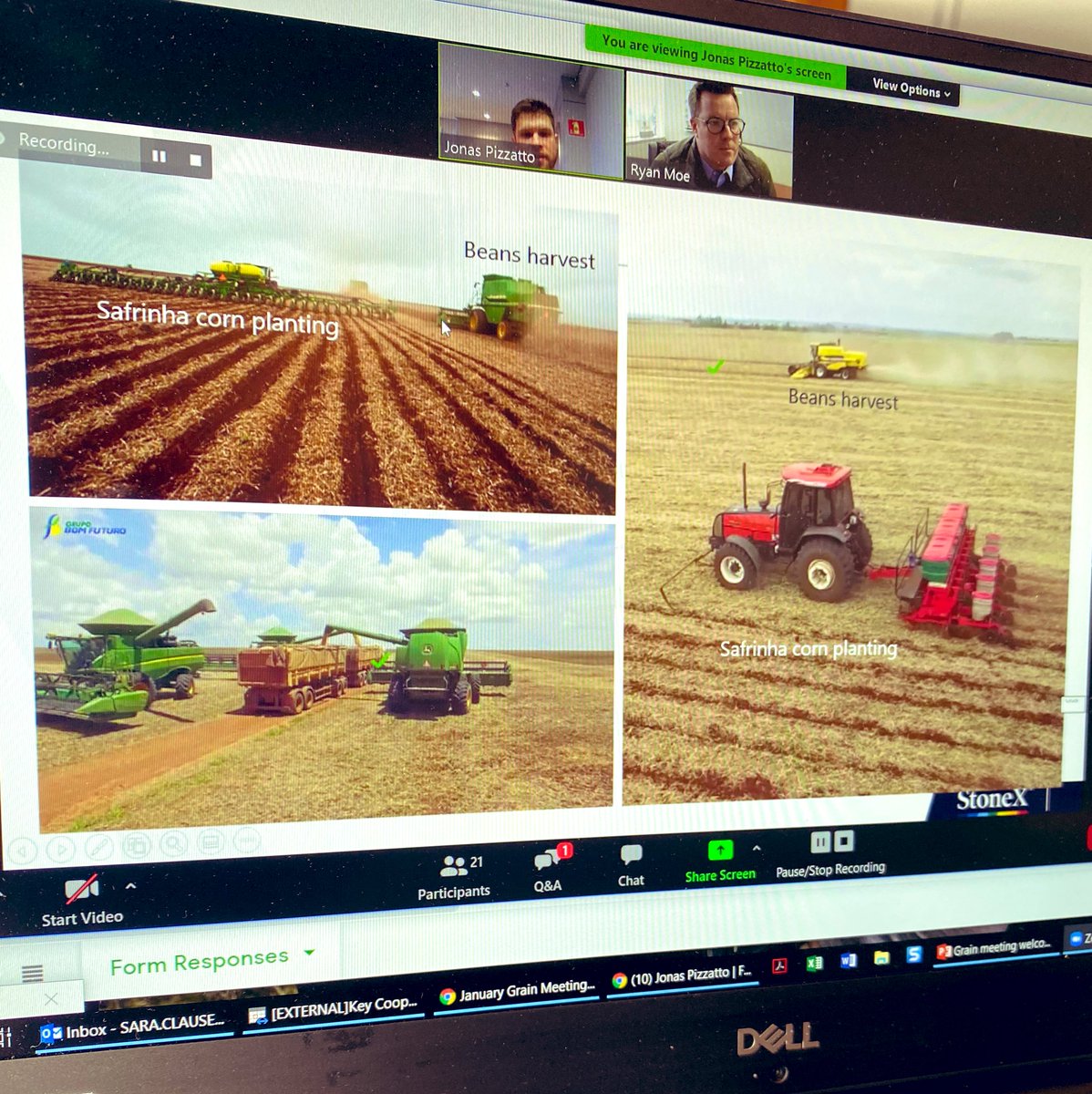 KeyCooperative's tweet photo. Day two of virtual grain webinars and another fantastic message from @jonaspizzatto + commentary from Ryan Moe @StoneX_Official comparing US & Brazilian markets, production forecasts, ethanol and South American exports #WorldAg https://t.co/6eYYRKxPaf
