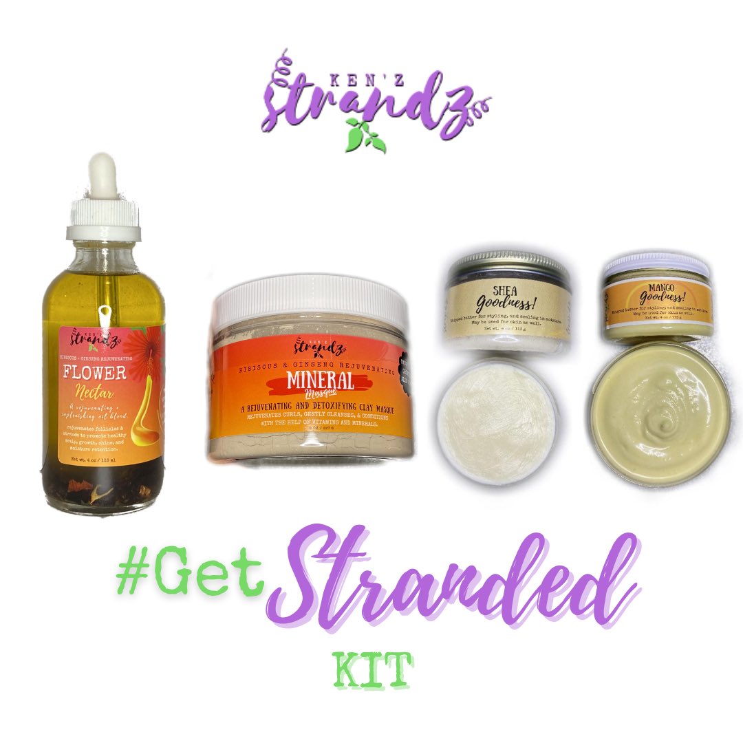 kenzstrandz's tweet image. #GetStranded Kits 💜💚 are here! Now, you have all 4 hair care products in one set, for a lower price! Our #GetStranded Kits include:
1 Flower Nectar 🌺 
1 Mineral Masque 🌺
1 Mango Goodness!✨
1 Shea Goodness! ✨
These kits will always be FREE TO SHIP! kenzstrandz.com