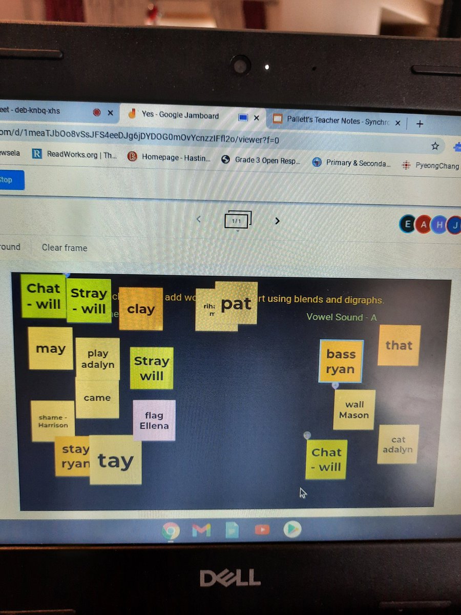 TheresaPallett's tweet image. Word Work in 3P @FoxboroP using Jamboard with a focus on Aa saying its vowel name &amp;amp; vowel sound. We also made words and identified blends and digraphs too! #cooperation #perseverance #funandengaging