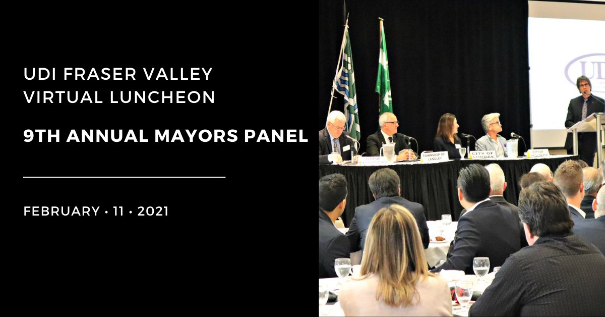 UDIFV's tweet photo. Join us for our 9th annual Fraser Valley Mayors Panel. The panel alongside moderator, Don Campbell, will discuss key issues &amp; priorities related to approval timelines, development fees and charges, housing affordability, rental housing, and transportation. https://t.co/Ph4736AaYL https://t.co/CJqns7U2Gn