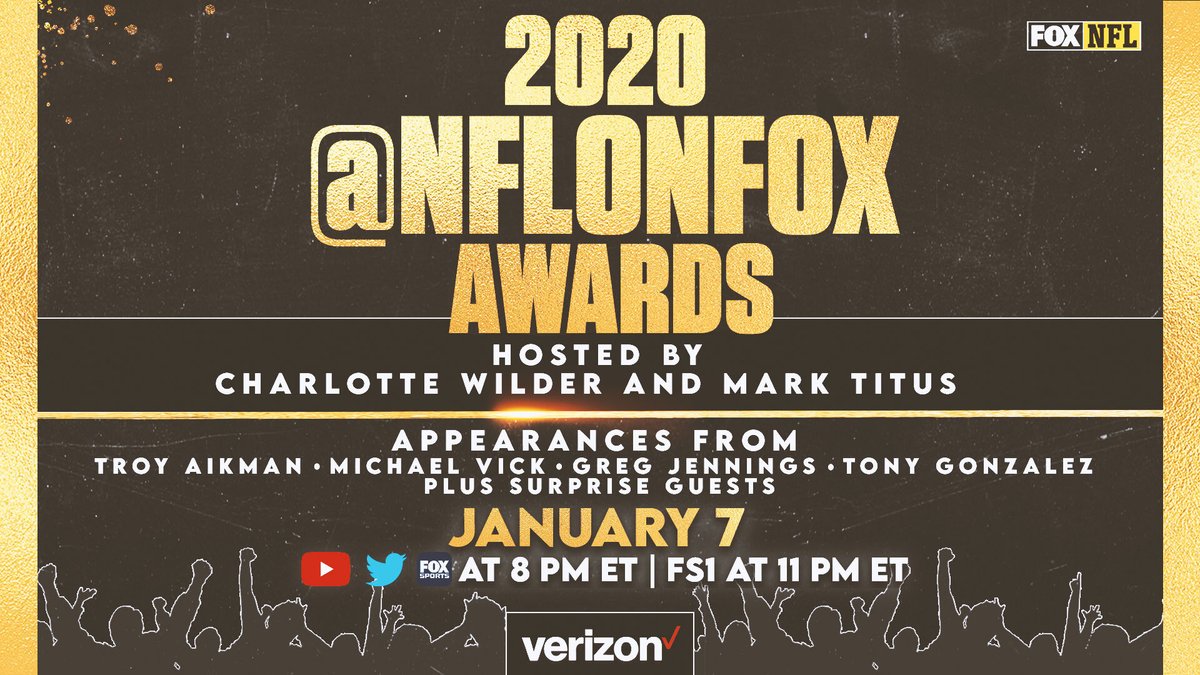 Awards season kicks off tonight with the first ever @NFLonFOX Awards presented by Verizon 🏆
Hosts @clubtrillion and @TheWilderThings are joined by special guest presenters to hand out honors for this season's top players, moments and more.
🔗: https://t.co/dRl0NLmip3 https://t.co/LwQ6pOJm6R