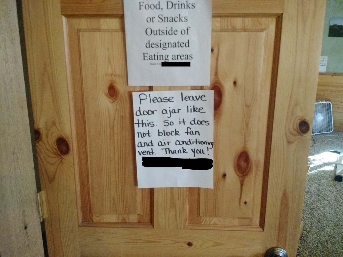 More exhortations about what to do to make the great room somewhat more bearable (plus a bonus exhortation about not eating outside of designated areas).